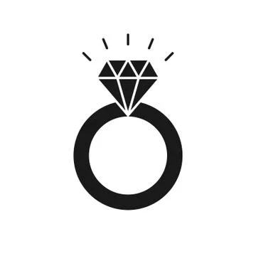 Black isolated icon of ring with diamond on white background. Silhouette of w Stock Illustration