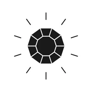 Black isolated icon of shiny diamond on white background. Silhouette of brill Stock Illustration