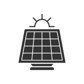 Black isolated icon of solar panel with sun on white background. Silhouette o Stock Illustration