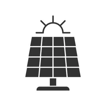 Black isolated icon of solar panel with sun on white background. Silhouette o Stock Illustration