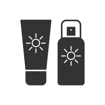 Black isolated icon of sunscreen on white background. Icon of sun block. Stock Illustration