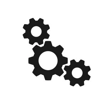 Black isolated icon of three cogwheels on white background. Silhouette of gea Stock Illustration