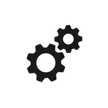 Black isolated icon of two cogwheels on white background. Silhouette of gear  Illustrazione stock
