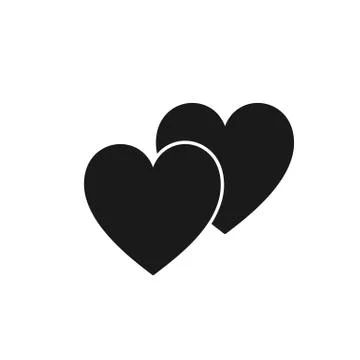 Black isolated icon of two hearts on white background. Silhouette of two hear Stock Illustration