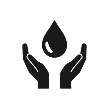 Black isolated icon of water drop, oil in hands on white background. Silhouet Stock Illustration