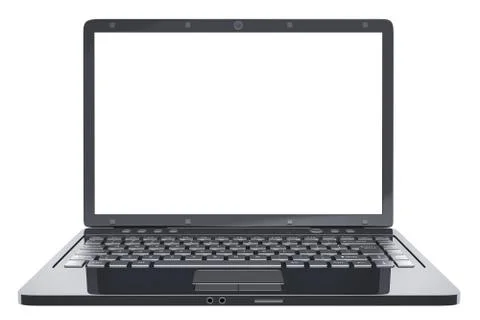 Black isolated laptop and empty white screen. 3d illustration 스톡 일러스트