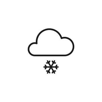 Black isolated outline icon of cloud with snow on white background. Line Icon Stock Illustration