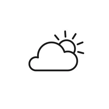Black isolated outline icon of cloud and sun on white background. Line Icon o Stock Illustration