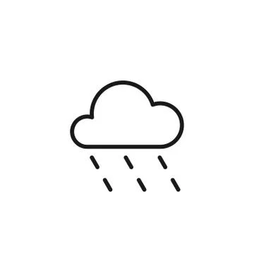 Black isolated outline icon of cloud with rain on white background. Line Icon Stock Illustration