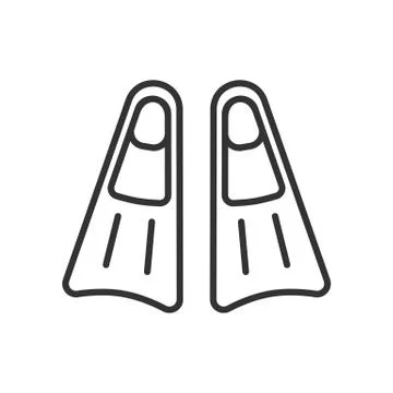 Black isolated outline icon of flippers on white background. Line Icon of fli Stock Illustration