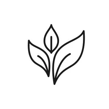 Black isolated outline icon of leaf, plant on white background. Line Icon of  Stock Illustration