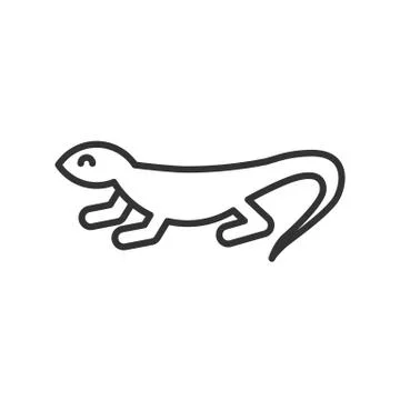 Black isolated outline icon of lizard on white background. Line Icon of lizar Stock Illustration