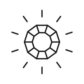 Black isolated outline icon of shiny diamond on white background. Line Icon o Stock Illustration