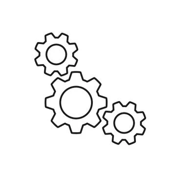 Black isolated outline icon of three cogwheels on white background. Line icon Stock Illustration