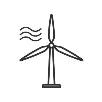 Black isolated outline icon of wind energy turbine on white background. Line  Stock Illustration