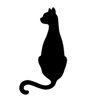 Black isolated silhouette of back sitting cat with turned head on white backg Stock Illustration