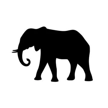 Black isolated silhouette of elephant on white background. Side view. Stock Illustration
