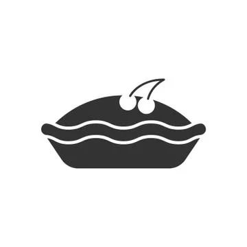 Black isolated silhouette of pie with cherry on white background. Icon of ber Stock Illustration