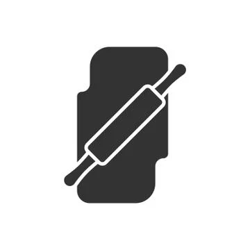 Black isolated silhouette of rolling pin with dough on white background. Icon Stock Illustration
