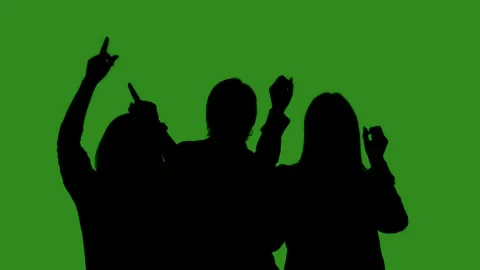 Black isolated silhouettes of people dancing cheerfully on a green chroma key Stock-Footage 334170226