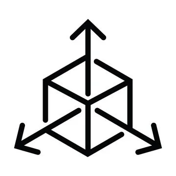 Black isometric cube with three directional arrows on white background Stock Illustration