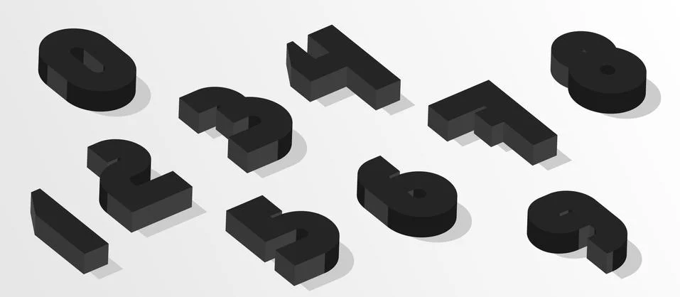 Black isometric numbers. 3d effect numbers. Vector numbers for any typography Stock Illustration