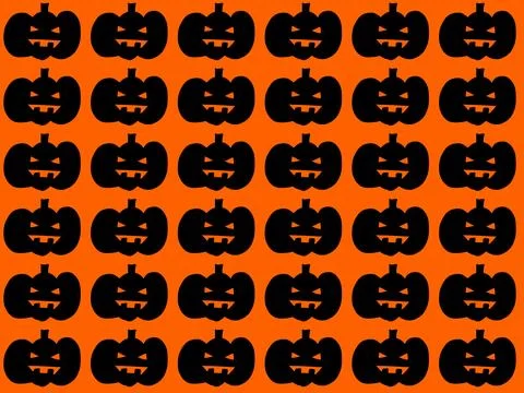 Black Jack O Lantern Pumpkin Pattern on Orange Background Ilustração Stock