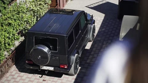 Black Jeep drives Stock Footage 146744892