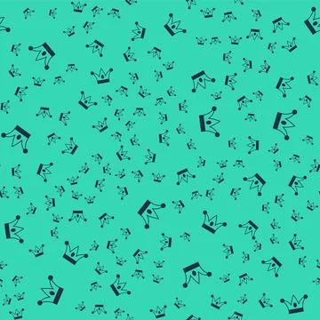 Black Jester hat with bells isolated seamless pattern on green background. .. Illustrazione stock