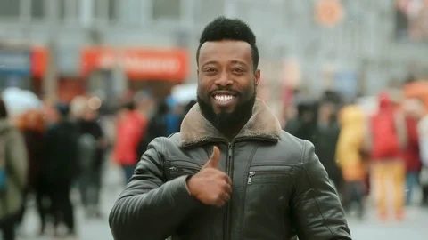 Black joy. Thumbs up. Show approval gesture. Sign ok. Like recommendation. Happy Stock Footage 122018176