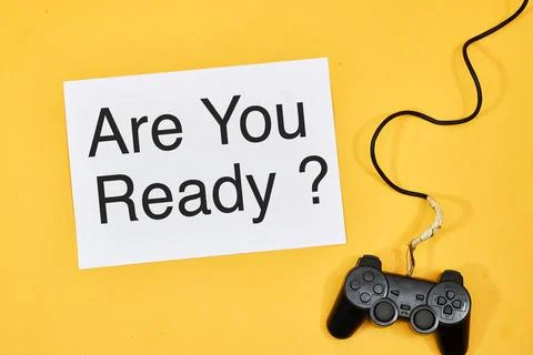 Black joysticks, game controller with are you ready ? for game concept Stock Photos