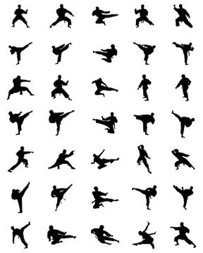 Black karate silhouettes Stock Illustration
