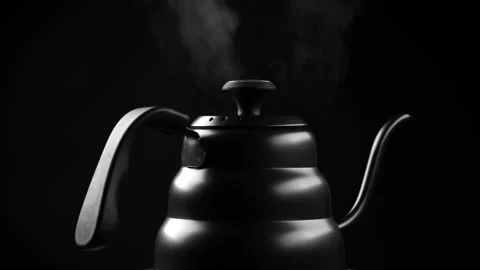 Black kettle with boiling water, preparation of hot beverage Video stock 269201562