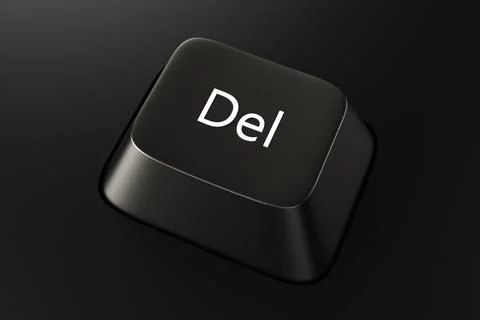 Black keyboard button with the word Del on a black background. 3d rendering i Stock Illustration