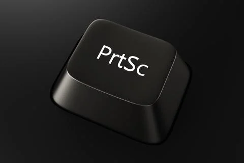 Black keyboard button with the word PrtSc on a black background. 3d rendering Stock Illustration