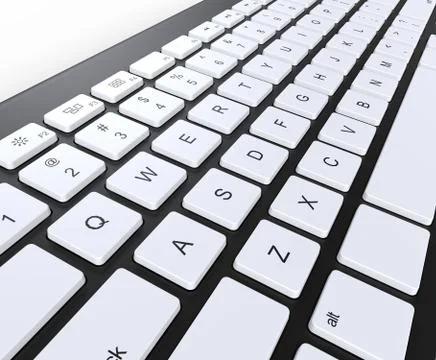 Black keyboard with white keys, angled closeup shot. Stock Illustration