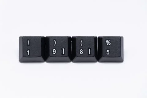 Black keys of keyboard with different years, words, names Stock Photos