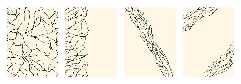 Black kintsugi cracks on beige background. Simple marble texture create Stock Illustration