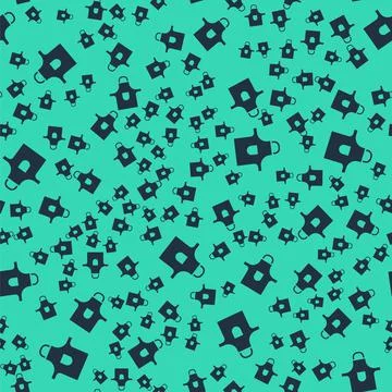 Black Kitchen apron icon isolated seamless pattern on green background. Chef 스톡 일러스트