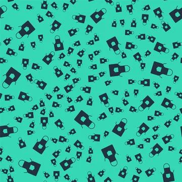 Black Kitchen apron icon isolated seamless pattern on green background. Chef Stock Illustration