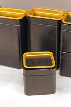 Black kitchen boxes Stock Photos