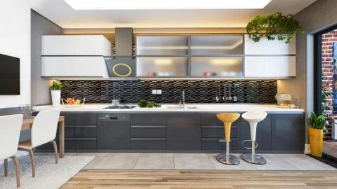 Black kitchen design decor idea Stock Illustration