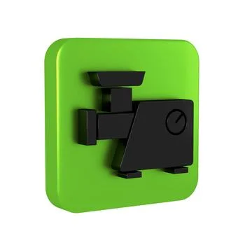 Black Kitchen meat grinder icon isolated on transparent background. Green s.. Stock Illustration