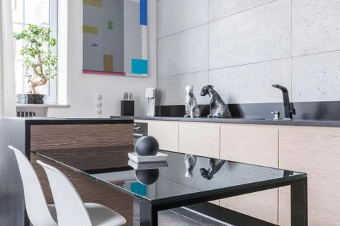 Black kitchen table Stock Photos