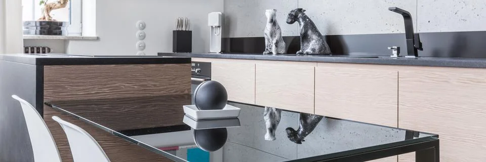 Black kitchen table Stock Photos