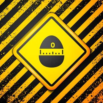 Black Kitchen timer icon isolated on yellow background. Cooking utensil. Warning Stock Illustration