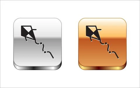 Black Kite icon isolated on white background. Silver and gold square buttons. Stock Illustration