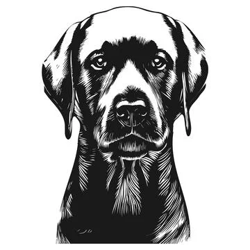 Black lab logo hand drawn vector black and white Stock Illustration