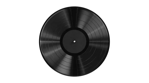 Black label vinyl record looping 3D animation with alpha Stock Footage 157491102