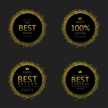 Black labels with confetti Stock Illustration